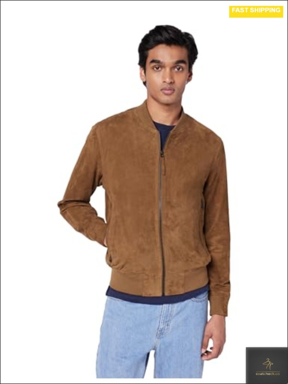 Men's Suede Leather Bomber Jacket Aviator Motorcycle Style
